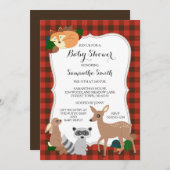 Waldgeschöpf-Baby-Duschen-Büffel kariert Einladung (Vorne/Hinten)