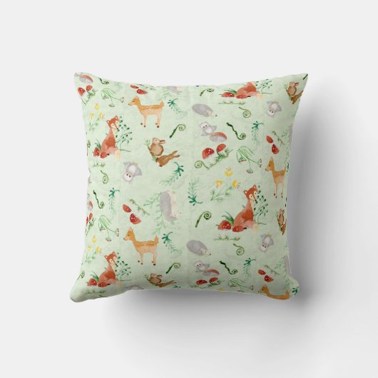 Waldgeschöpf-Tier-Rotwildfox-Kaninchen-Eulen-Kunst Kissen (Rückseite)