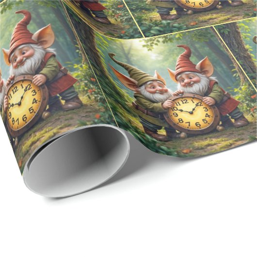 Waldgnomen mit alter Uhr Geschenkpapier (Rolleneckpunkt)