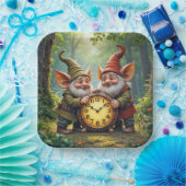 Waldgnomen mit alter Uhr Pappteller (Party)