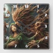 Waldgötter umklammern sich unter Mondlicht Quadratische Wanduhr (Vorderseite)