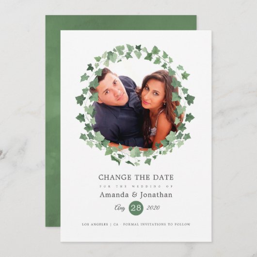 Waldgrün, aufgeschobene Hochzeit Save The Date (Vorne/Hinten)