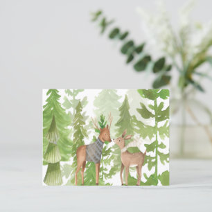Waldgrün Baby Deer Pine Postcard Postkarte