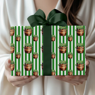 Waldgrün chic Kleeblattfass St. Patrick Tag Geschenkpapier