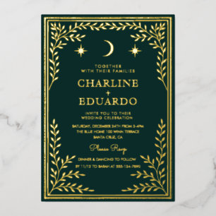 Waldgrün Efeu-Ornament Hochzeitseinladung Folieneinladung