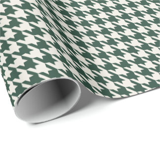 Waldgrün & Elfenbein-Hahnentritt-Muster | Elegant Geschenkpapier