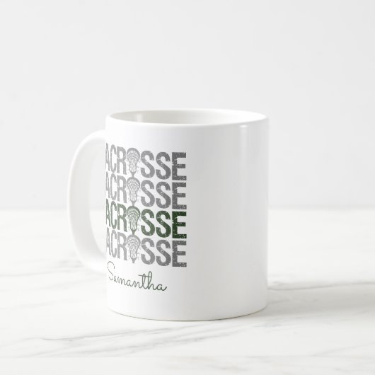 Waldgrün erschüttert Lacrosse Word Kaffeetasse (Vorderseite Links)