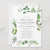 Waldgrün Erste Heilige Kommunion Einladung (Vorderseite)