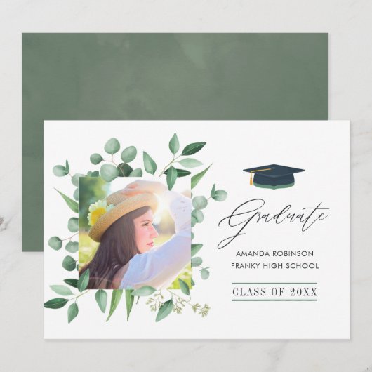 Waldgrün Eukalyptus-Abschluss Ankündigung (Vorne/Hinten)