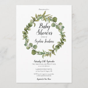 Waldgrün-Eukalyptus-Script-Baby-Shower Einladung