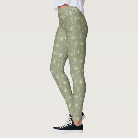 Waldgrün-gelbes-bohemian-Löwenzahn-Muster Leggings (Links)