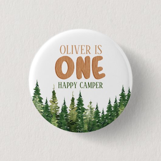 Waldgrün Glücklicher Camper Erster Geburtstag Button (Vorderseite)
