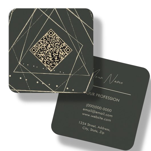 Waldgrün & Gold | QR Code Square Business Card Quadratische Visitenkarte