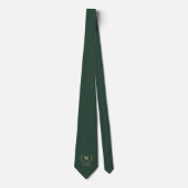 Waldgrün-goldener Lorbeer-Monogramm-Hochzeitsdatum Krawatte (Vorderseite)