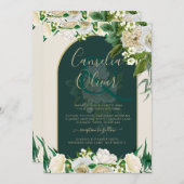 Waldgrün-goldfarbene Winterhochzeit der weißen Ros Einladung (Vorne/Hinten)