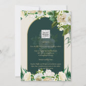 Waldgrün-goldfarbene Winterhochzeit der weißen Ros Einladung (Rückseite)