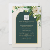 Waldgrün-goldfarbene Winterhochzeit der weißen Ros Einladung (Rückseite)