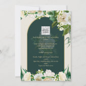 Waldgrün-goldfarbene Winterhochzeit der weißen Ros Einladung (Rückseite)