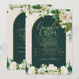 Waldgrün-goldfarbene Winterhochzeit der weißen Ros Einladung