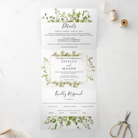 Waldgrün Hochzeit dreifach Einladungen (Innenseite)