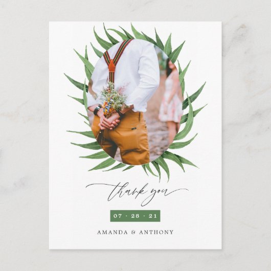 Waldgrün Hochzeit Vielen Dank Postkarte (Vorderseite)