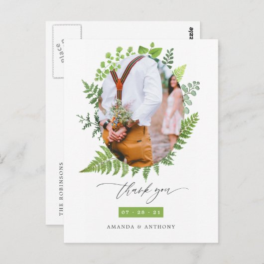 Waldgrün Hochzeit Vielen Dank Postkarte (Vorne/Hinten)