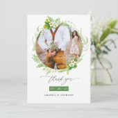 Waldgrün Hochzeitsfest Foto Dankeskarte (Stehend Vorderseite)