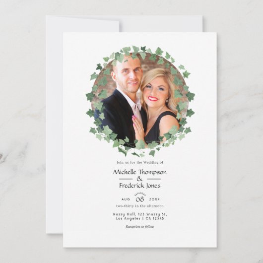 Waldgrün Hochzeitsfest Foto Einladung (Vorderseite)