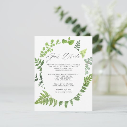 Waldgrün Hochzeitsgäste Details Begleitkarte (Stehend Vorderseite)