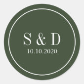 Waldgrün | Hochzeitsklassische Monogramm Runder Aufkleber (Vorderseite)