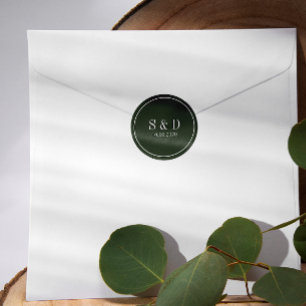 Waldgrün   Hochzeitsklassische Monogramm Runder Aufkleber