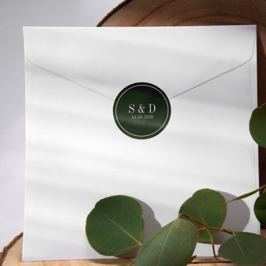 Waldgrün | Hochzeitsklassische Monogramm Runder Aufkleber