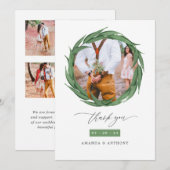 Waldgrün Hochzeitssfoto Collage Dankeskarte (Vorne/Hinten)