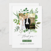 Waldgrün Hochzeitssfoto Collage Dankeskarte (Vorne/Hinten)