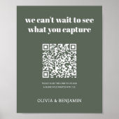 Waldgrün | Hochzeitsstichtag-Foto QR-Code-Zeichen Poster (Vorne)
