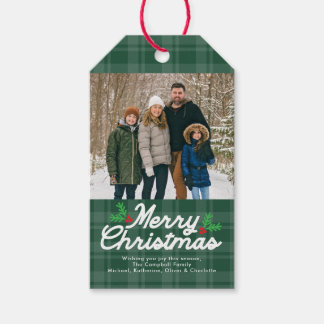 Waldgrün kariert Frohe Weihnachten Foto Geschenkanhänger