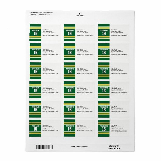 Waldgrün mit gelben weißen Streifen Team Jersey Adressaufkleber (Vorne)