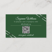 Waldgrün mit silbernen Linien und QR-Code Elegant Visitenkarte (Rückseite)