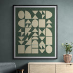 Waldgrün | Moderne geometrische Formen Kunst Poster<br><div class="desc">Modernes geometrisches Muster mit einfachen Formen in Creme auf einem waldgrünen Hintergrund.</div>