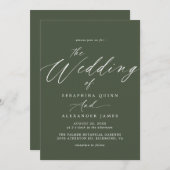 Waldgrün | Modernes Skript Einfache Hochzeit Einladung (Vorne/Hinten)