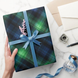Waldgrün-Navy-Tief-Tartan-Kiefer-Karomuster Geschenkpapier