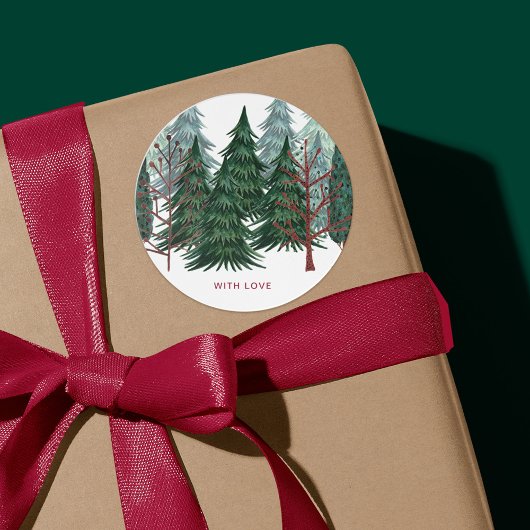 Waldgrün | Pine Trees Weihnachtsfeiertag Runder Aufkleber