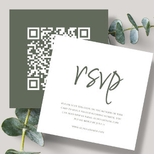 Waldgrün QR-Code Hochzeits-RSVP Begleitkarte