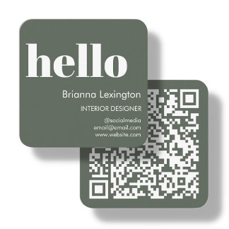 Waldgrün | QR Code Social Media Hallo Quadratische Visitenkarte