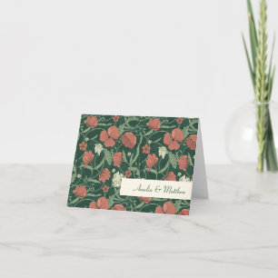 Waldgrün-rote botanische Floral-Hochzeit individue Dankeskarte
