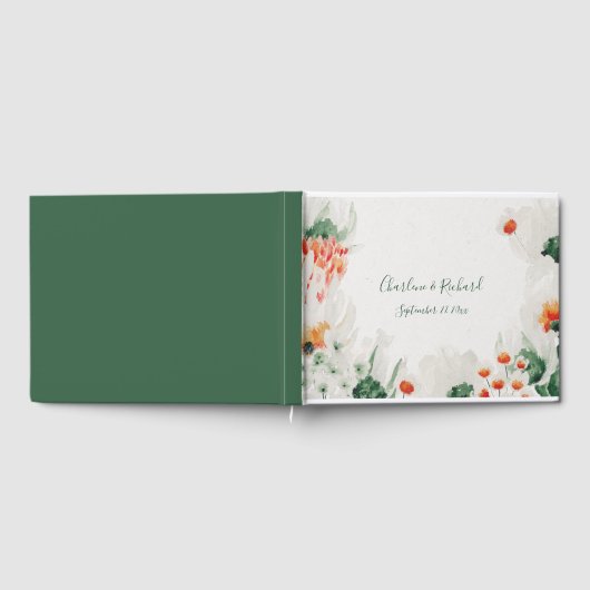 Waldgrün Rustikal Orange Weiße Blüte Gästebuch (Voll)