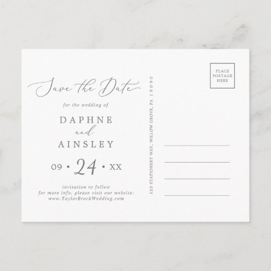 Waldgrün Save the Date Postkarte (Rückseite)