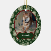 Waldgrün-Schneeflocke-personalisiertes Foto rund Keramikornament (Rechts)