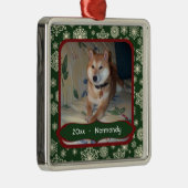 Waldgrün-Schneeflocke-personalisiertes Silbernes Ornament (Rechts)