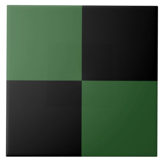 Waldgrün-schwarzes Schachbrettmuster Fliese (Vorderseite)